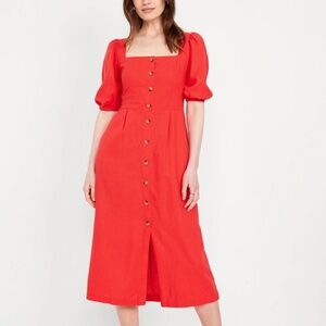 Brand New Old Navy linen red button down midi dress Size Small